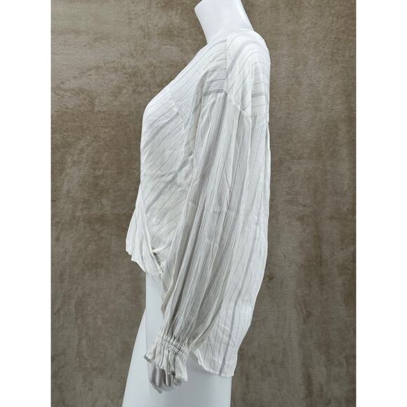 AllSaints Top Womens Small White Penny Stripe Surplice V-Neck Hi Lo Summer Sheer - Picture 6 of 12